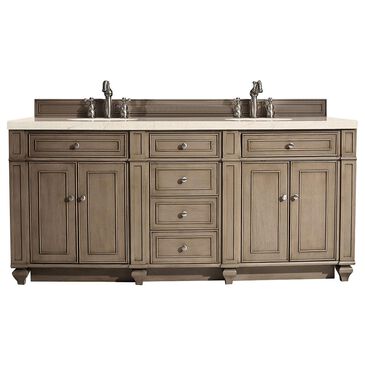 James Martin Bristol 72" Double Bathroom Vanity in Whitewashed Walnut with 3 cm Eternal Marfil Quartz Top and Rectangular Sinks, , large