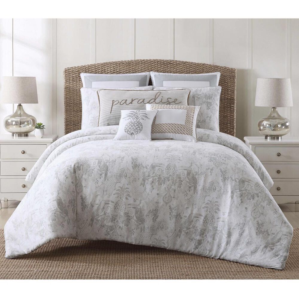 Pem America Tropical Plantation 3-Piece Full/Queen Toile Duvet Set in Grey and White, , large
