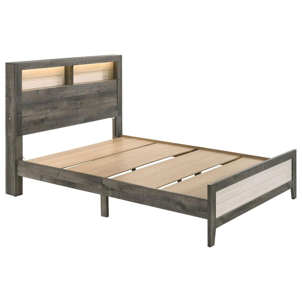 Crown Mark Rhett 5-Piece Queen Platform Bedroom Set in Gray and White, , large