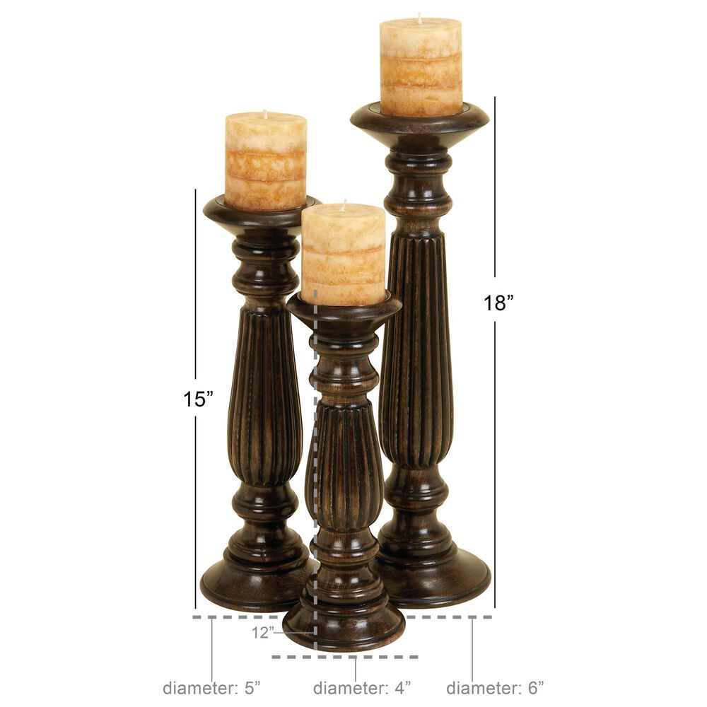 Maple and Jade 12&quot;, 15&quot;, 18&quot; Decorative Candle Holder in Dark Brown &#40;Set of 3&#41;, , large