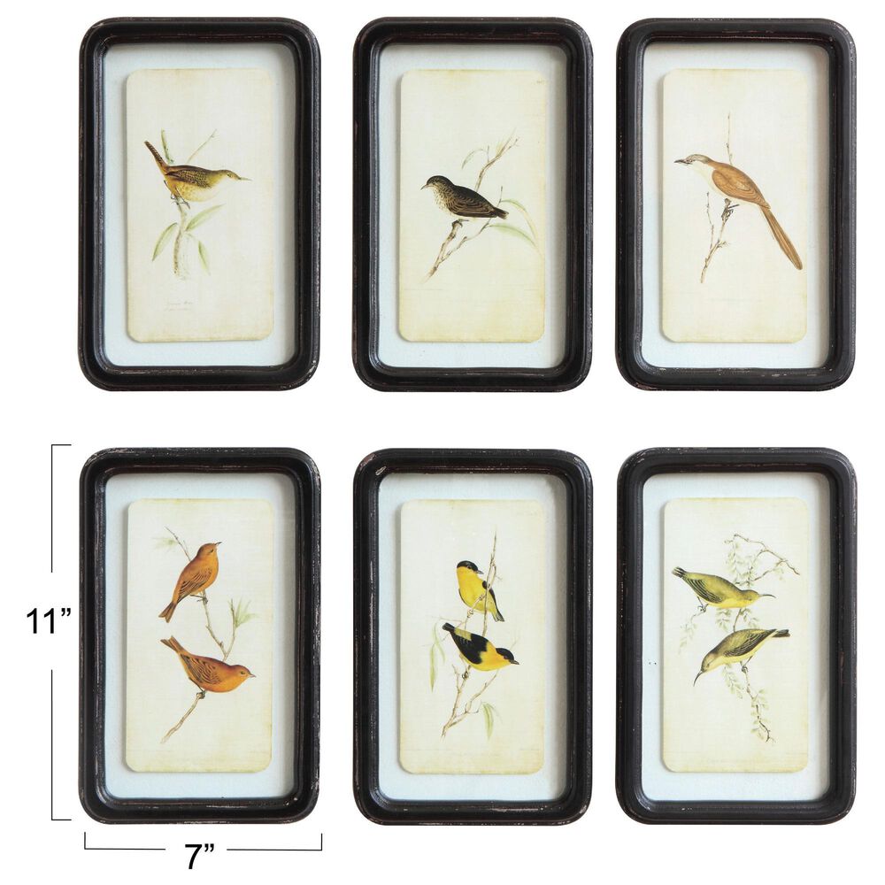 Creative Coop Heirloom 7" x 11" Wall Decor with Floating Bird Art in Multicolor (Set of 6), , large