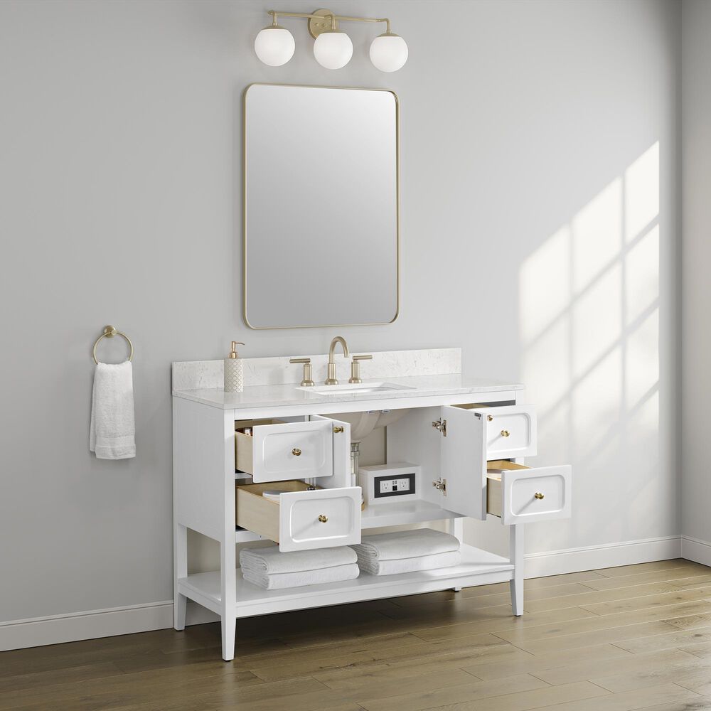 37B Ravello 48" Single Bathroom Vanity Cabinet in Bright White with Marble Top and Backsplash, , large