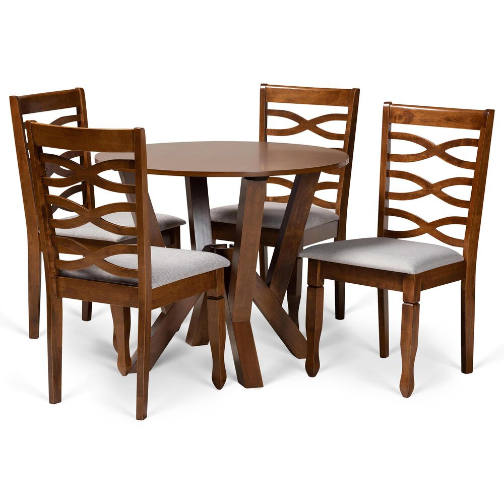 Baxton Studio Ariane 5-Piece Dining Set in Grey/Walnut Brown, , large