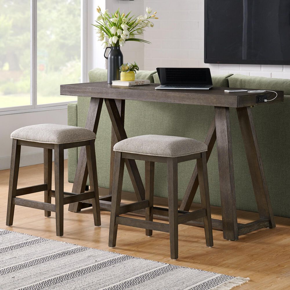 Hawthorne Furniture Hearst Sofa Table and Stools Set in Reclaimed Chevron, , large