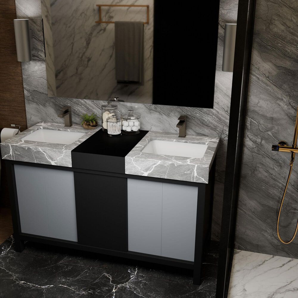 Lexora Home Zilara 55&quot; Double Bathroom Vanity in Black and Grey with 11 cm Castle Grey Marble Top and Rectangular Sinks, , large