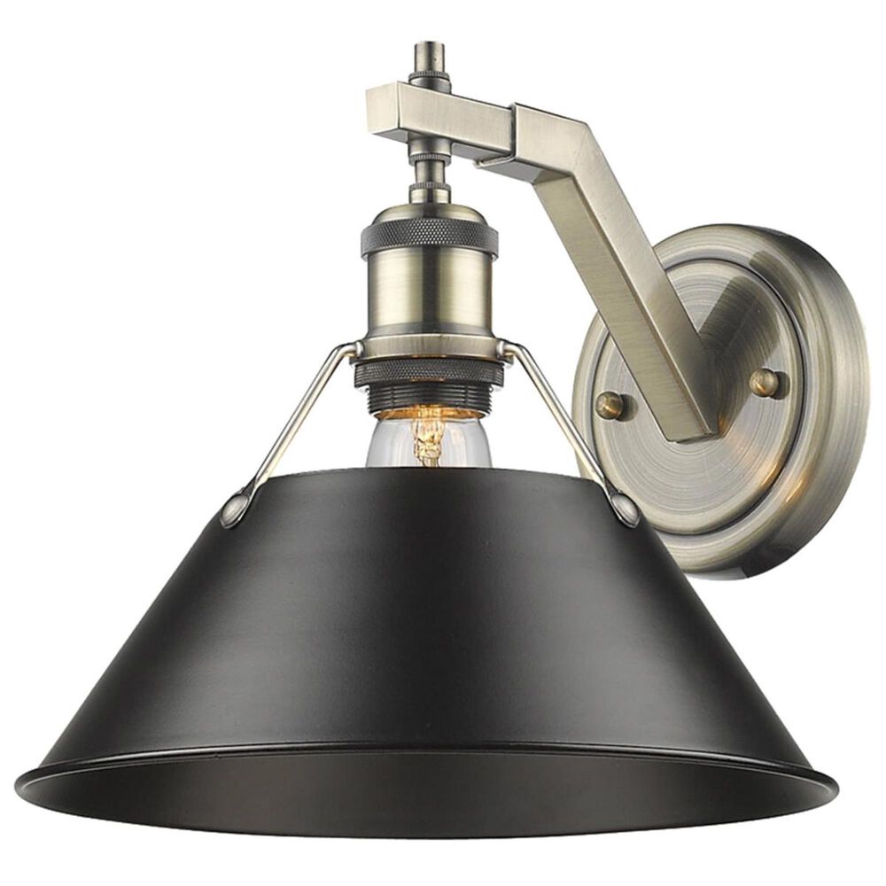 Golden Lighting Orwell AB 1-Light Wall Sconce in Aged Brass with a Black Shade, , large