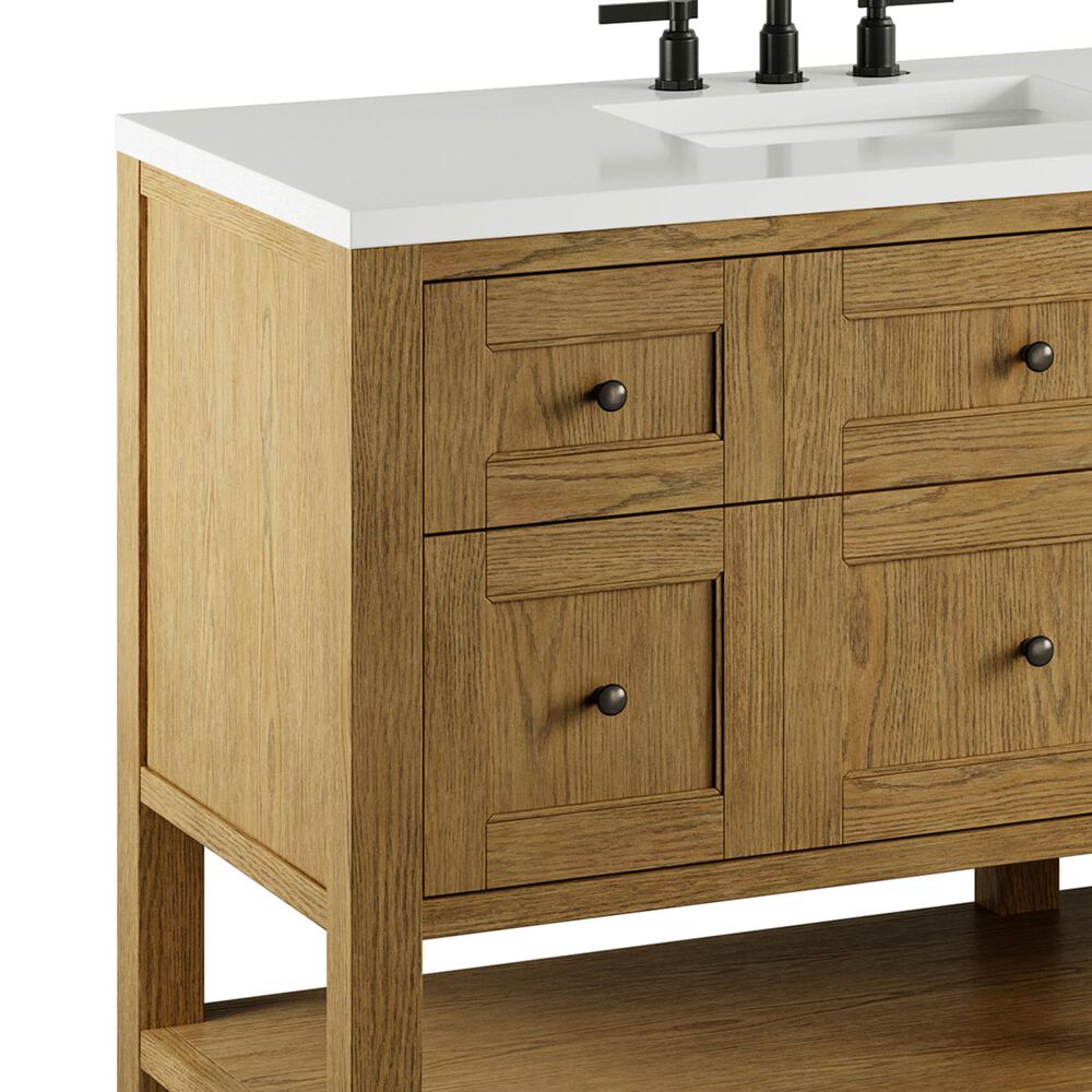 James Martin Breckenridge 84" Double Bathroom Vanity in Light Natural Oak with 3 cm White Zeus Top and Rectangular Sinks, , large