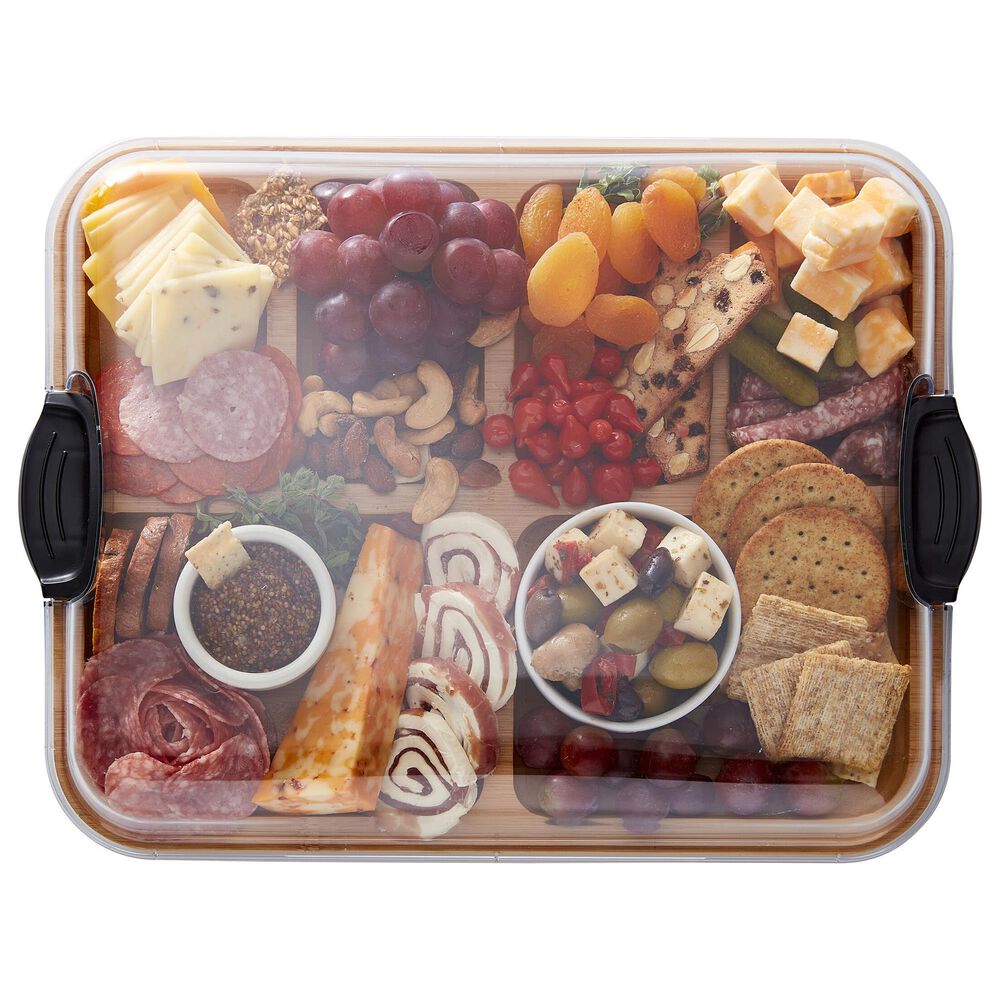 Lifetime Brands Build-a-Board 6-Section Bamboo Cutting Board with Locking Lid in Natural and Clear, , large