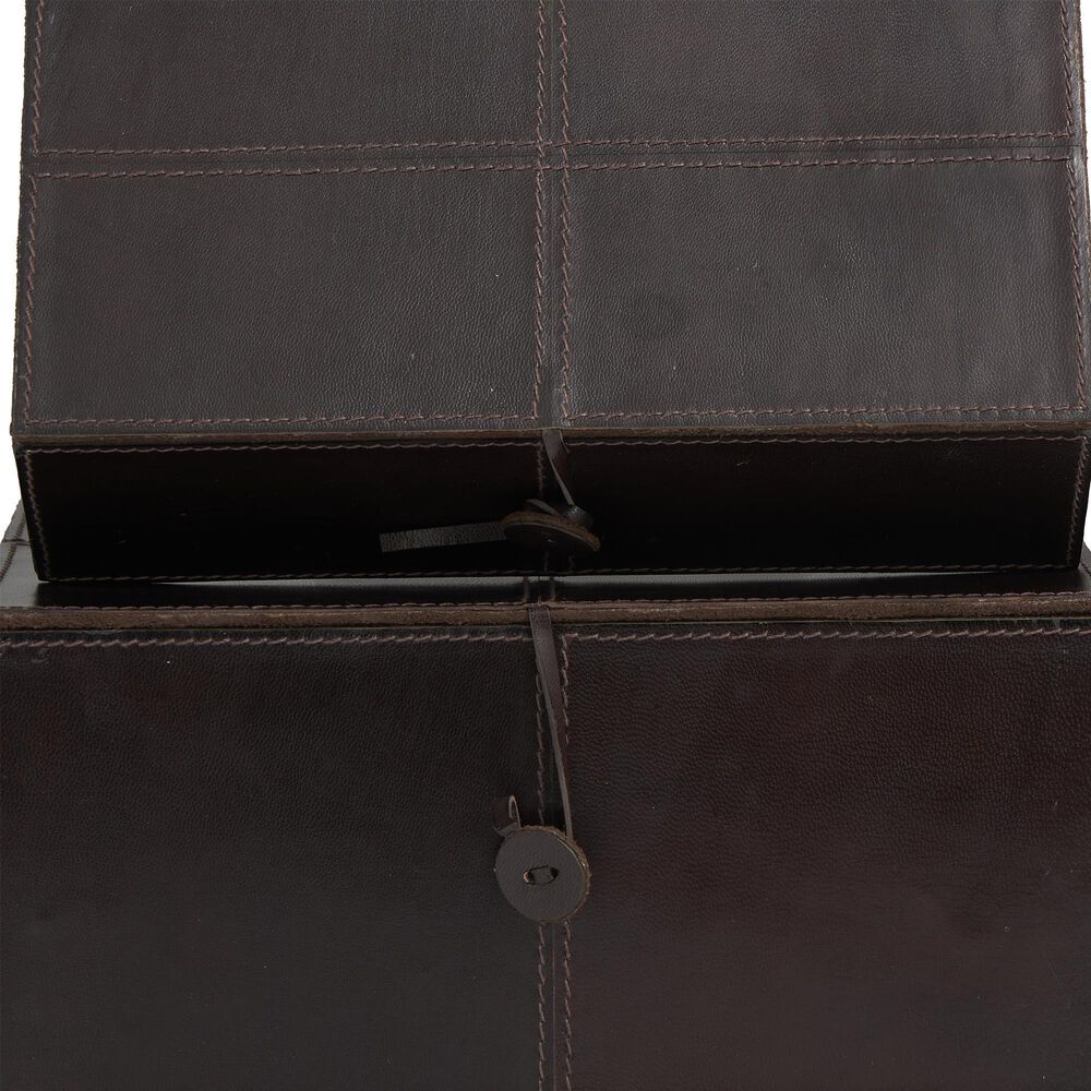 Maple and Jade 11" 2-Piece Handmade Storage Decorative Box Set in Dark Brown, , large