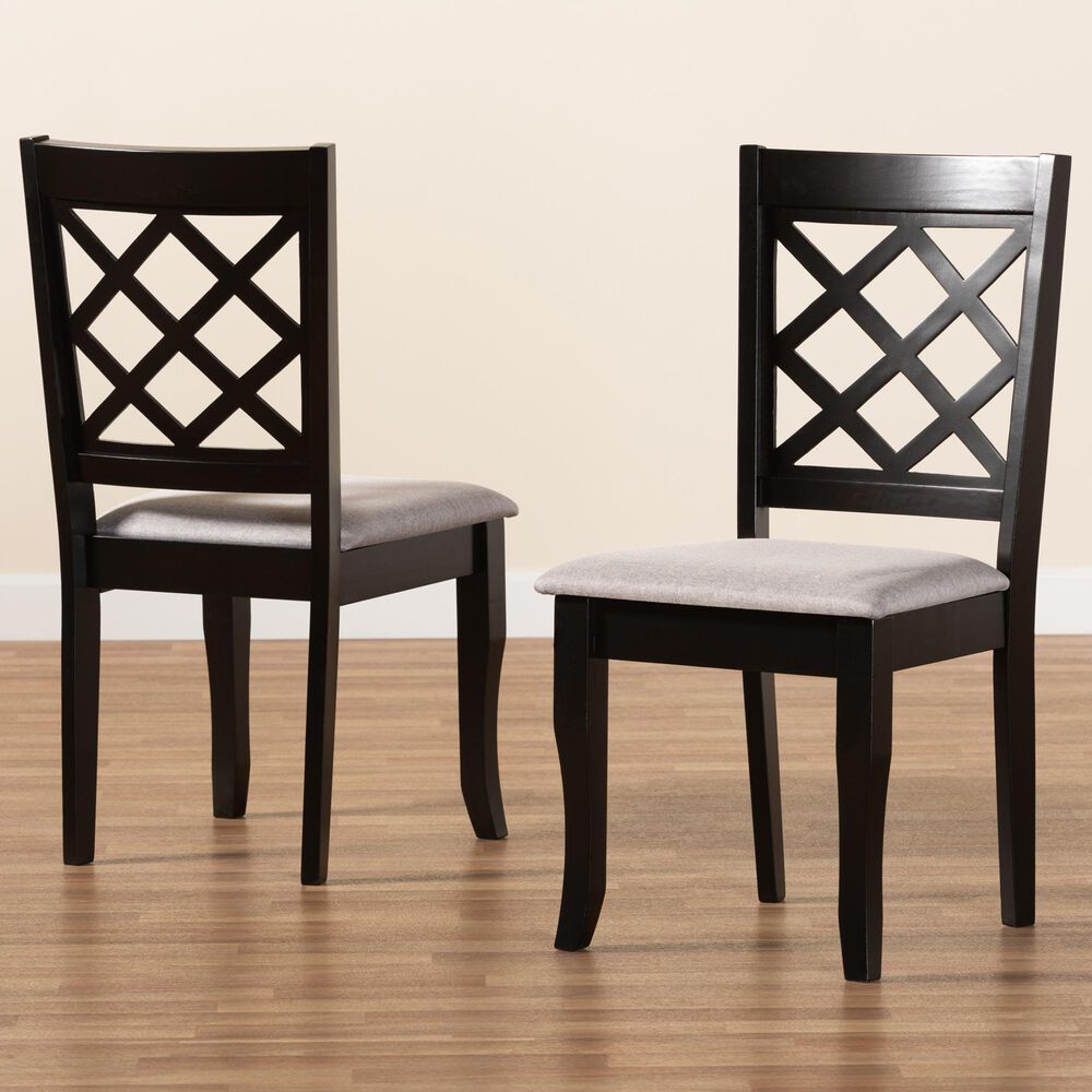 Baxton Studio Verner Side Chair with Grey Cushion in Dark Brown (Set of 2), , large