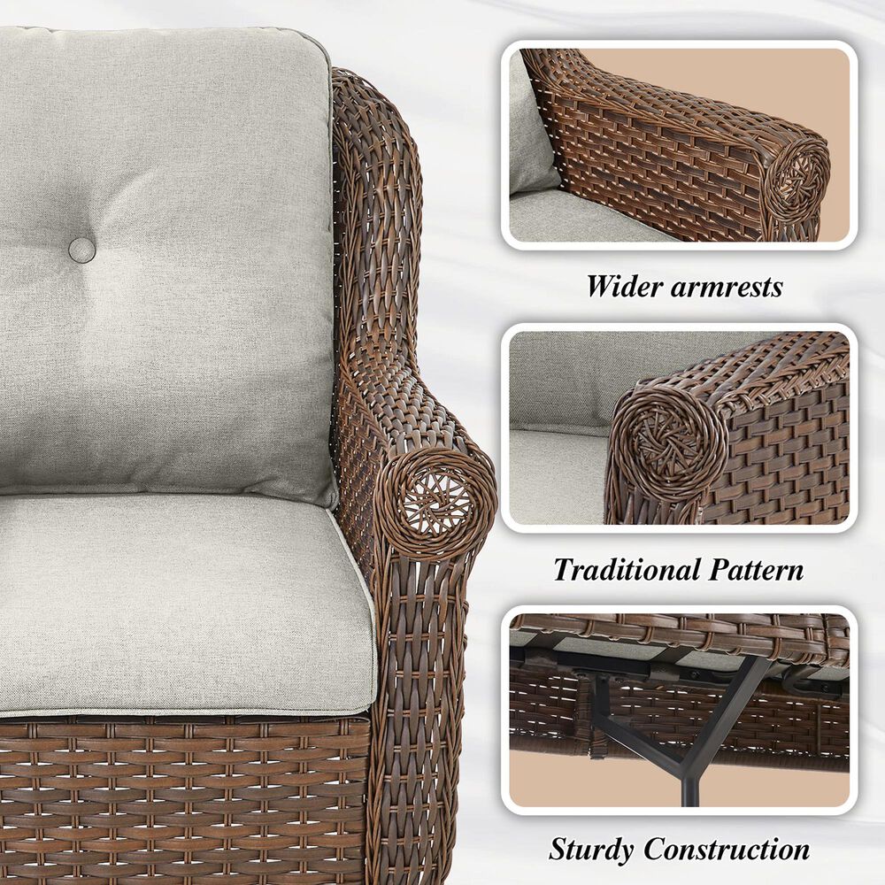 Sunwell Garden 2-Seater Patio Loveseat with Floral Armrests in Beige, , large