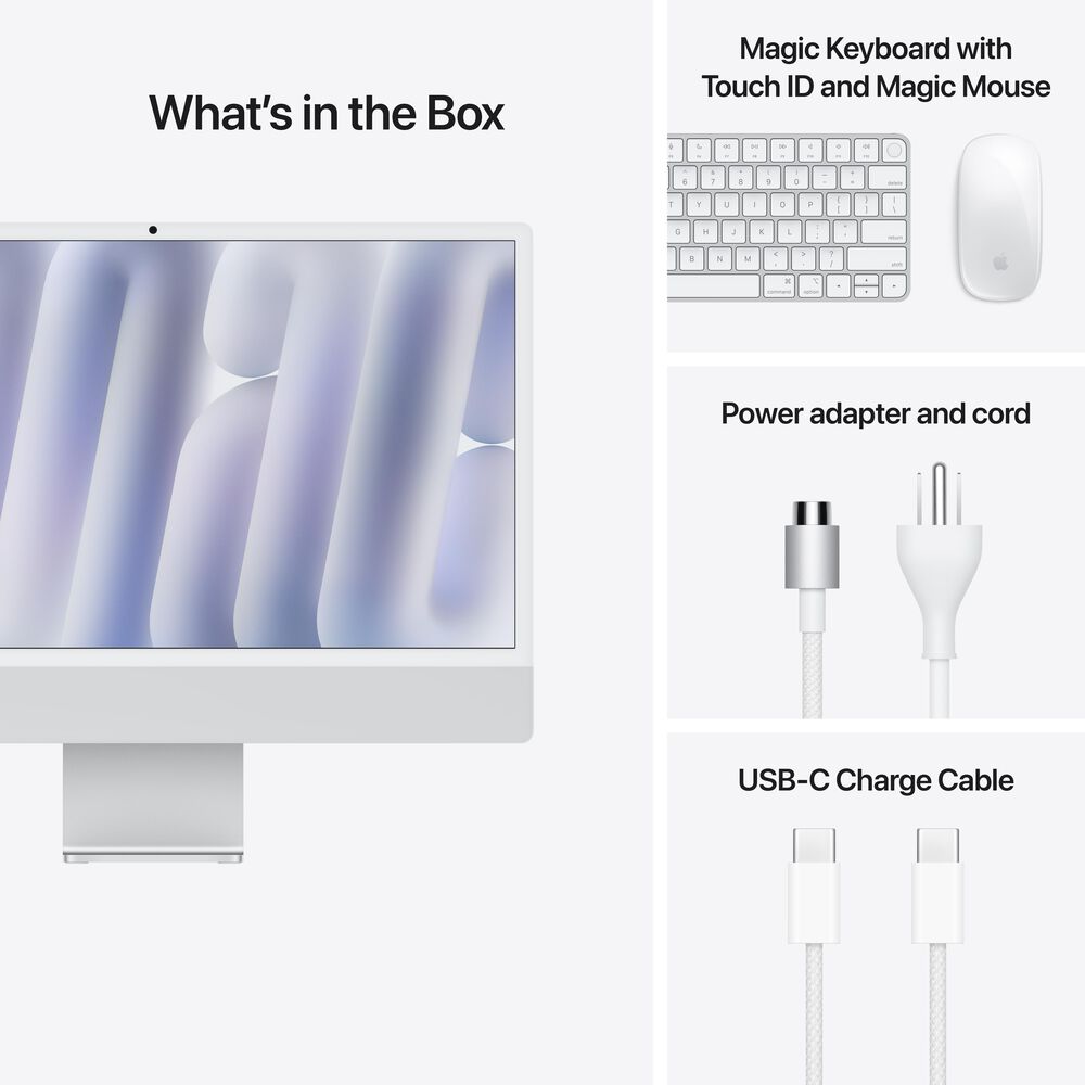 Apple 24-Inch iMac with Retina 4.5K display: Apple M4 Chip with 10-core CPU and 10-core GPU 16GB Unified Memory, 256GB SSD in Silver &#40;Latest Model&#41;, , large