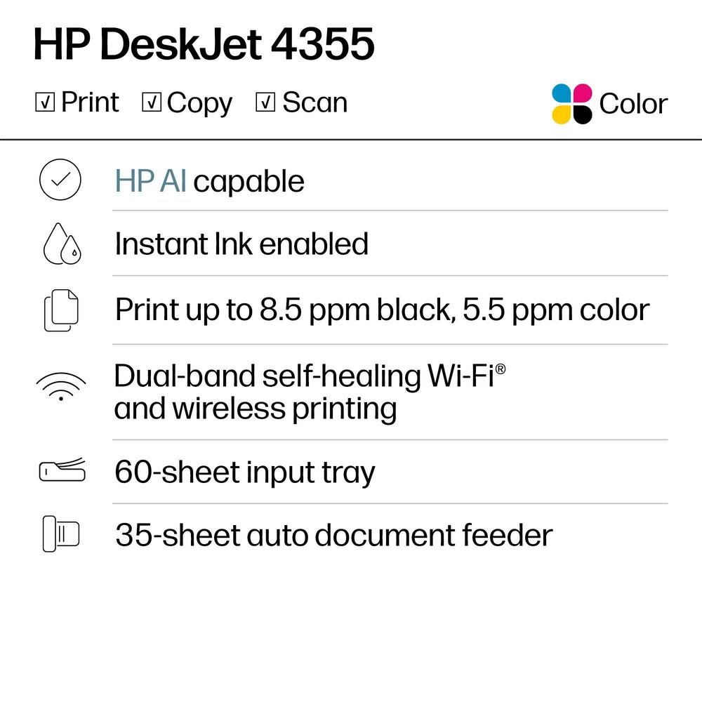 HP DeskJet 4355 All-in-One Printer in Charcoal, , large