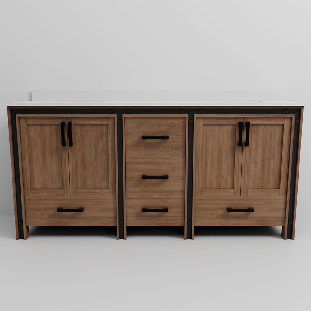 Lexora Home Ziva 72&quot; Double Bathroom Vanity in Rustic Barnwood with 2 cm White Quartz Top and Rectangular Sinks, , large