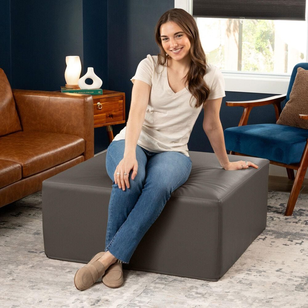 Jaxx Fairlie Faux Leather Ottoman in Gunmetal, , large