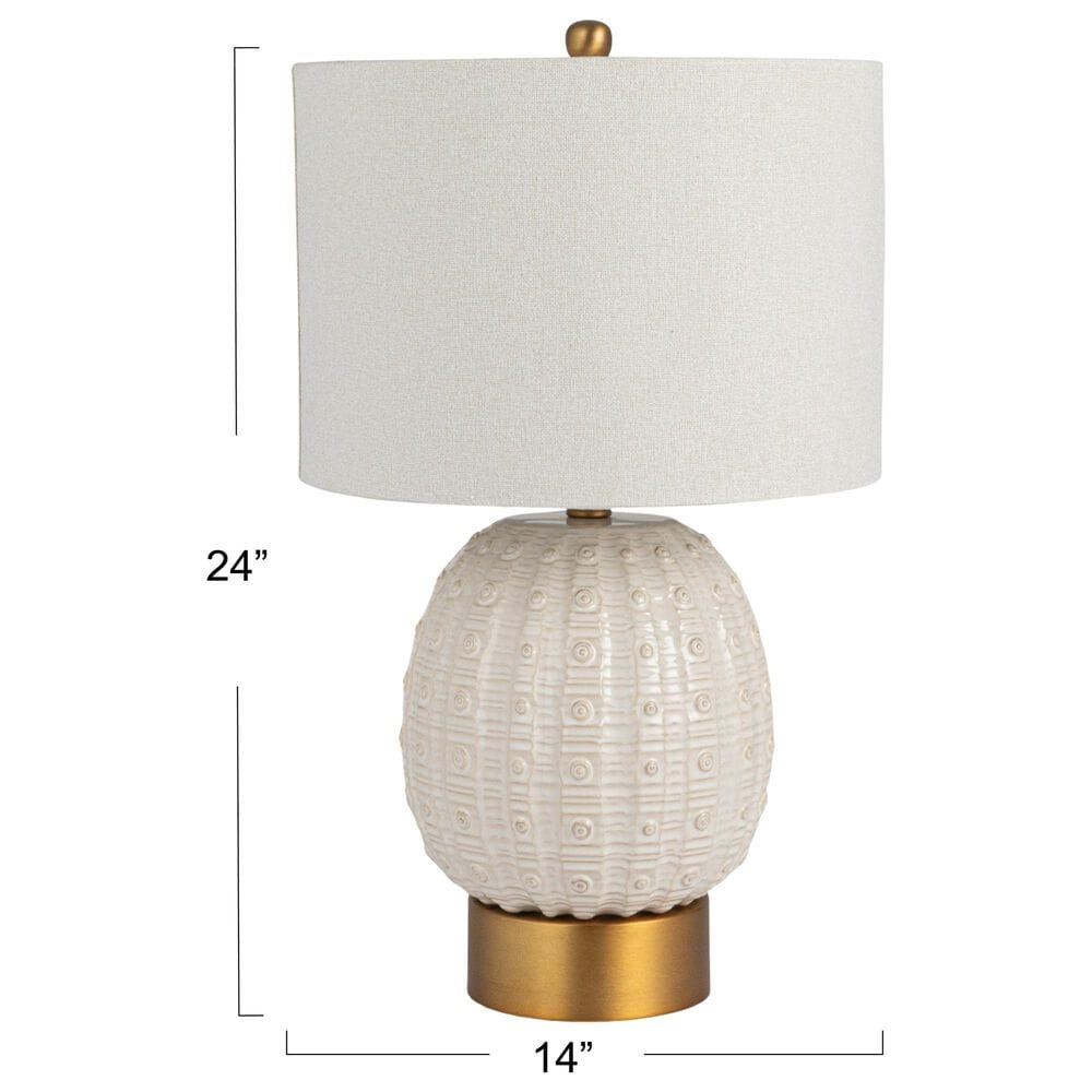 Creative Coop Adeline Stoneware Globe Table Lamp in Cream and Brass, , large