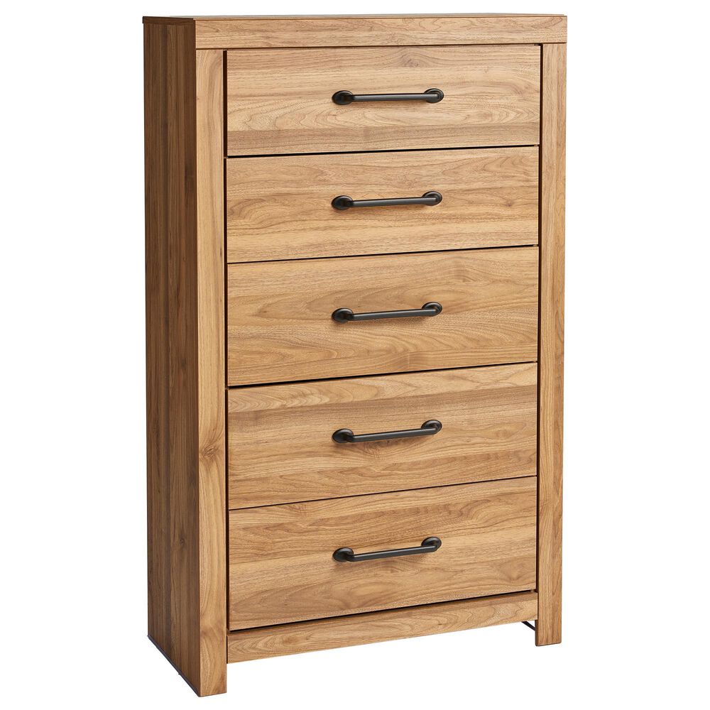 Ashley Pasklyn 5-Drawer Chest in Rich Honey Brown, , large