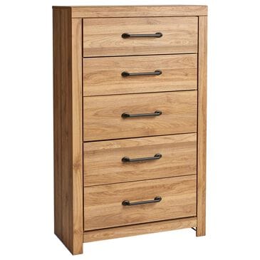 Ashley Pasklyn 5-Drawer Chest in Rich Honey Brown, , large