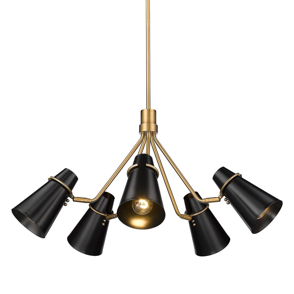 Golden Lighting Reeva 5-Light Chandelier with Black Shade in Modern Brass, , large