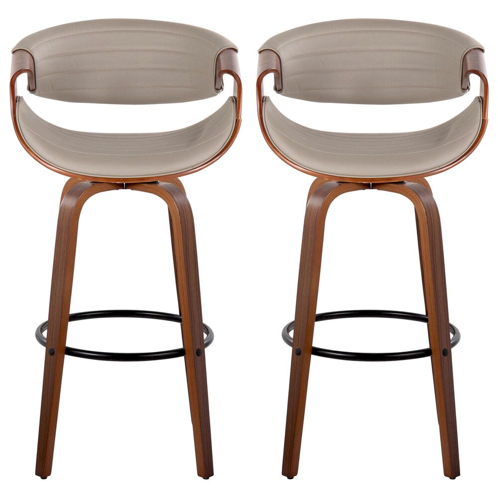 LumiSource Symphony 30" Swivel Barstool with Pewter Grey Upholstery in Walnut and Black (Set of 2), , large