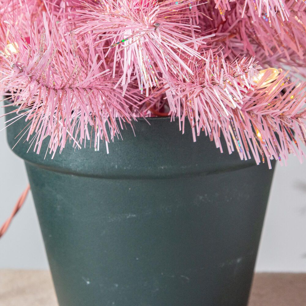 The Gerson Company 2&#39; Potted Artificial Christmas Tree with Warm White LED Lights in Pink, , large