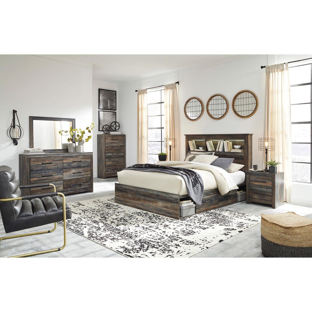 Ashley Drystan Queen Bookcase Bed with 2 Storage Drawers in Multi, , large
