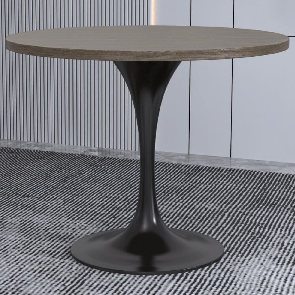 Leisuremod LeisureMod Verve Collection 36 Round Dining Table, Black Base with Dark Maple MDF Top, , large