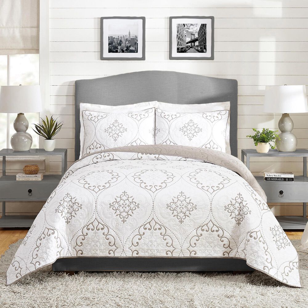 Peking Handicraft Chambers 3-Piece Full/Queen Quilt Set in Gray, , large
