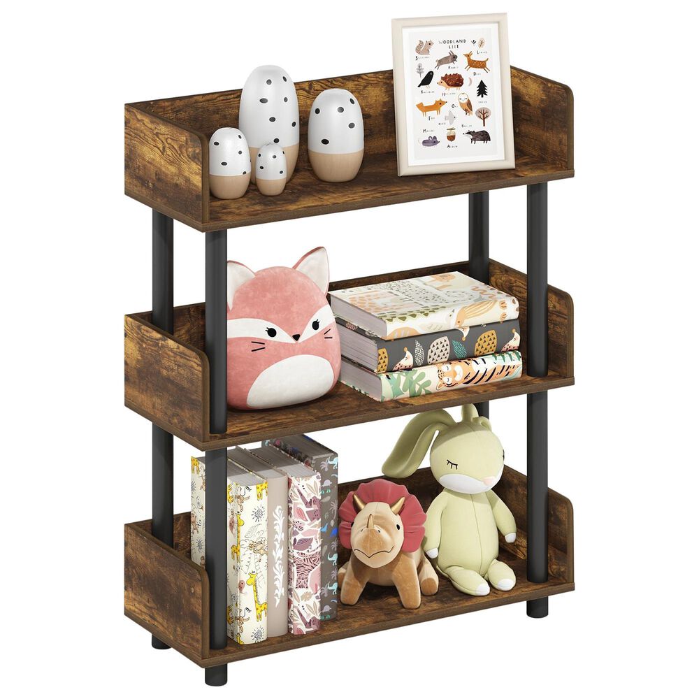 HOMLUX Turn-N-Tube 3-Tier Open Display Storage Bookshelf in Amber Pine and Black, , large