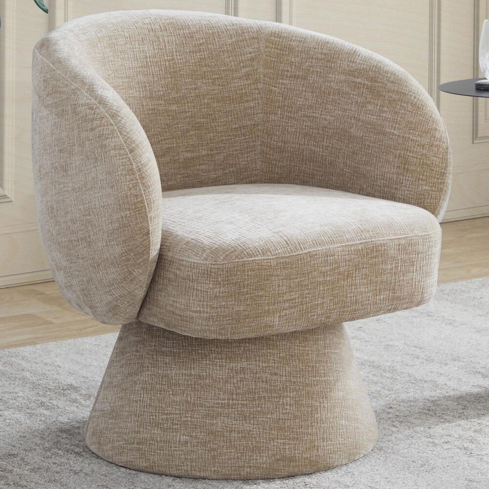 LumiSource Fran Swivel Accent Chair in Light Brown, , large