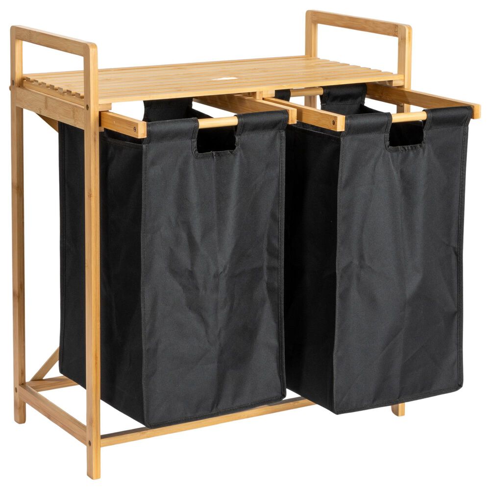 Household Essentials Pull-Out Double Hamper with Shelf in Natural, , large