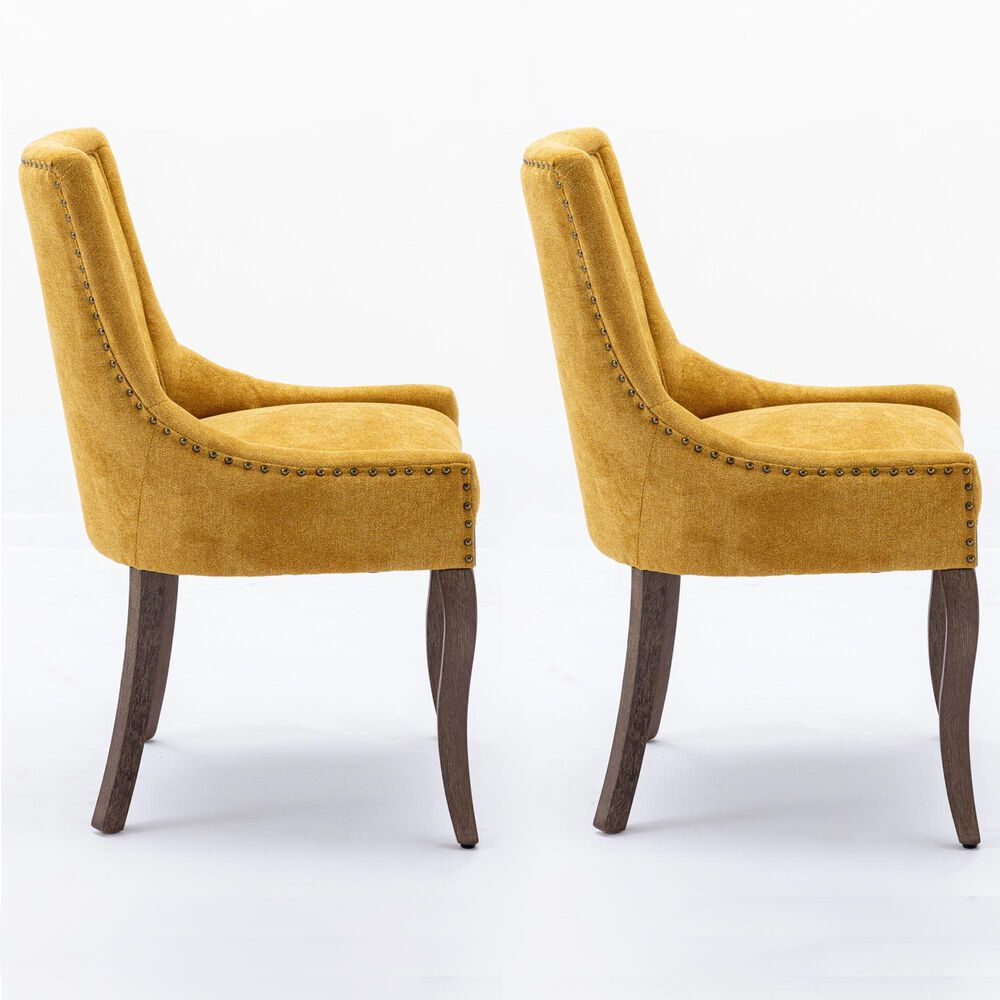 Hearth and Haven Upholstered Side Chair with Bronze Nail Head in Golden Yellow (Set of 2), , large