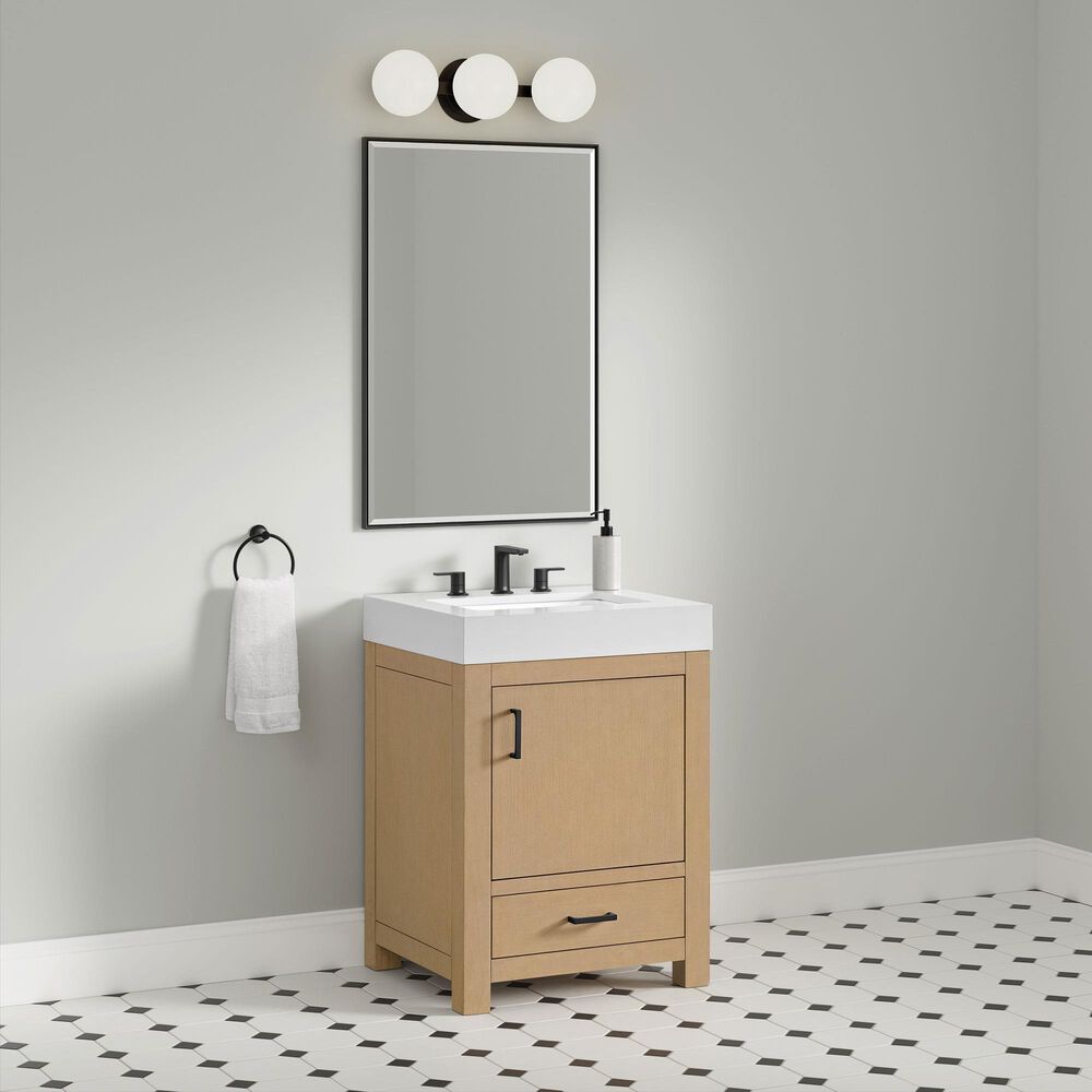 37B Alanya 24" Single Bathroom Vanity in Warm Oak with White Composite Stone Top, , large