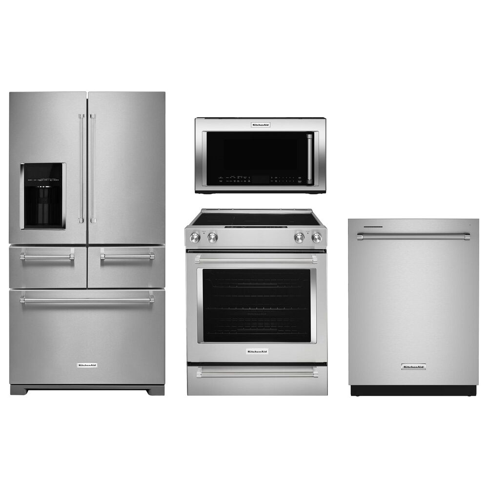 KitchenAid 4-Piece Kitchen Package with Slide-in Electric Range and PrintShield Dishwasher in Stainless Steel, , large