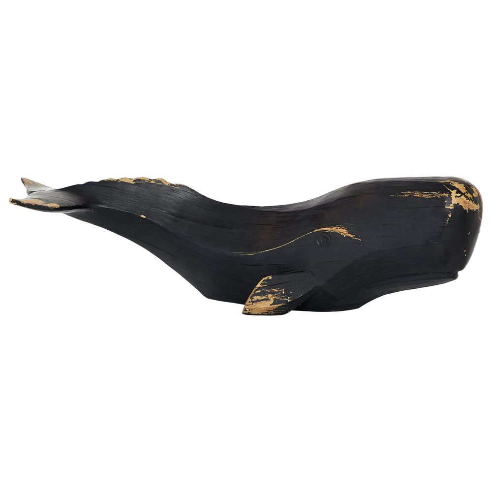 Maple and Jade 7" x 24" Whale Sculpture in Distressed Black, , large
