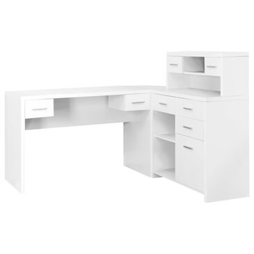 Monarch Specialties L-Shaped Computer Desk with Hutch in White, , large