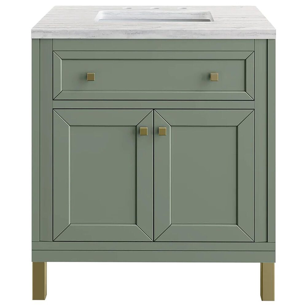 James Martin Vanities Chicago 30" Single Bathroom Vanity in Smokey Celadon with 3 cm Arctic Fall Solid Surface Top and Rectangular Sink, , large