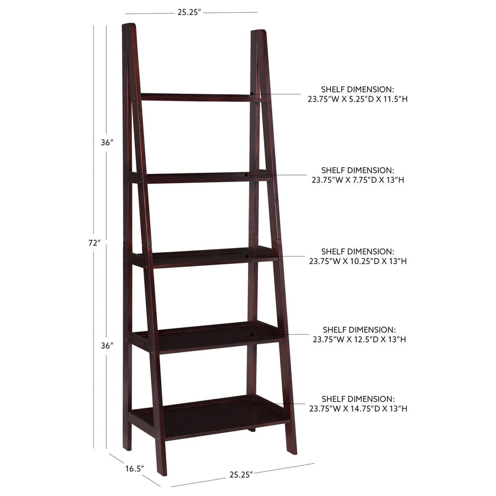 Linon Home Decor Acadia 5-Shelf Ladder Bookcase in Espresso, , large
