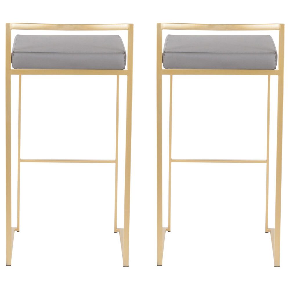 Lumisource Fuji Stackable Barstool with Grey Faux Leather in Gold (Set of 2), , large