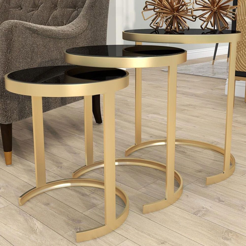 Maple and Jade 3-Piece Round Nesting Accent End Table Set in Gold and Black, , large