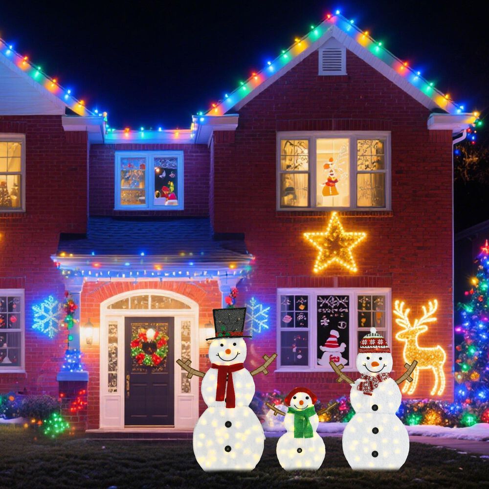 HOMLUX 3-Piece Snowman Set with LED Lights in White, , large