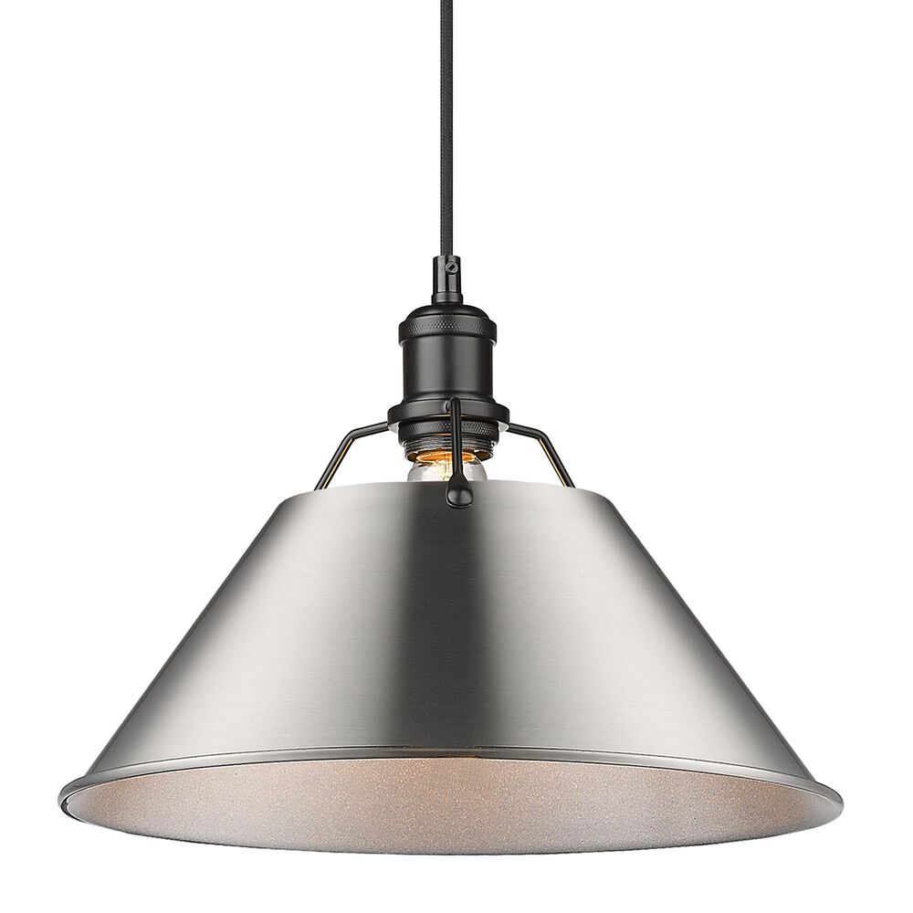 Golden Lighting Orwell 1-Light Wide Large Pendant with Pewter Shade in Matte Black, , large