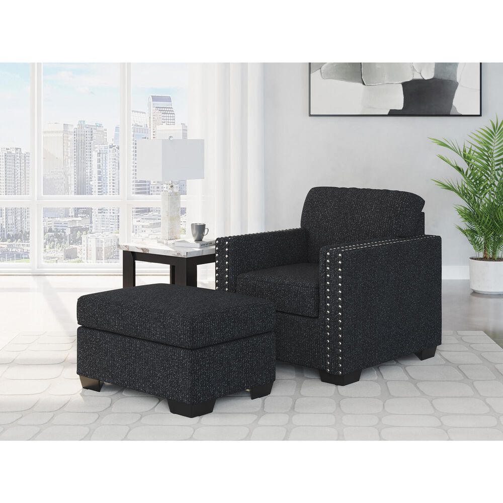 Ashley Jasmine Peaks Ottoman in Coal, , large