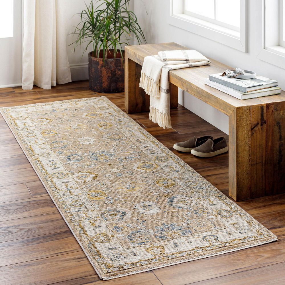 Surya Reina Tan, Light Brown, Light Gray, Cream, Denim, Mustard and Olive 2&#39;7&quot; x 10&#39; Runner, , large