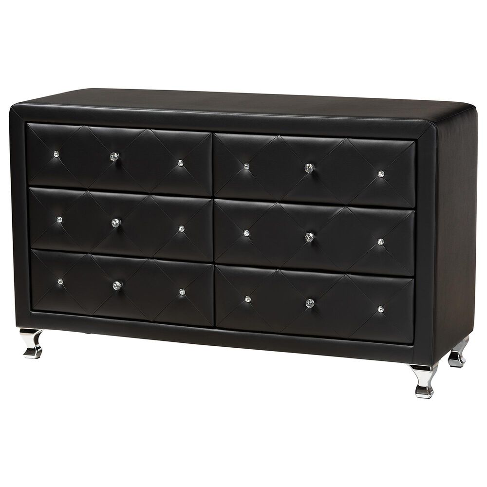 Baxton Studio Luminescence 6-Drawer Dresser with Black Upholstered in Chrome, , large