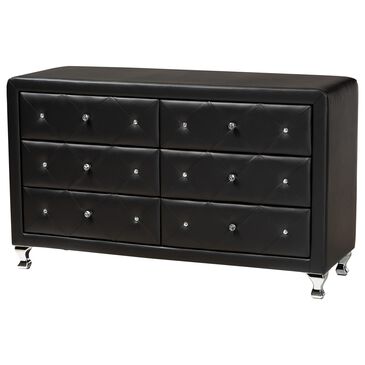 Baxton Studio Luminescence 6-Drawer Dresser with Black Upholstered in Chrome, , large