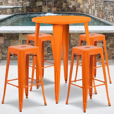 Flash Furniture 5-Piece Metal Bar Table Set in Orange, , large