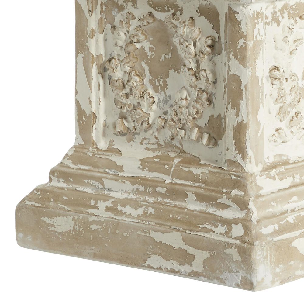 Maple and Jade 17&quot; Vintage Resin Pedestal Table in White and Beige, , large