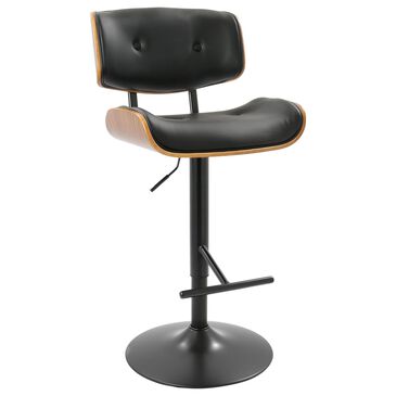 Lumisource Lombardi Swivel Adjustable Barstool with Black Cushion in Black and Walnut, , large