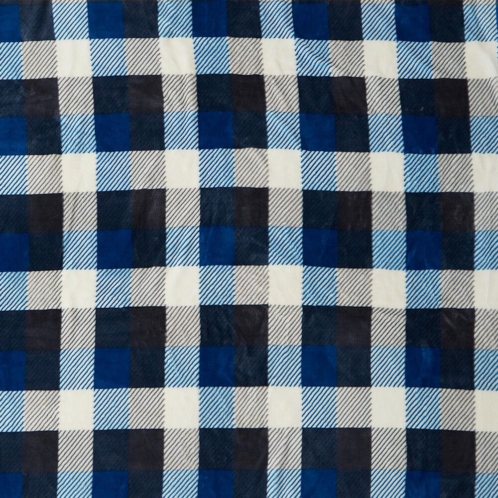 Duke Imports Flannel Sherpa Plaid Throw in Blue and Grey, , large